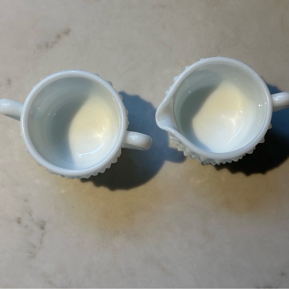 Vintage FENTON Hobnail White Milk Glass Small Cream and Sugar Bowl - Picture 4 of 10